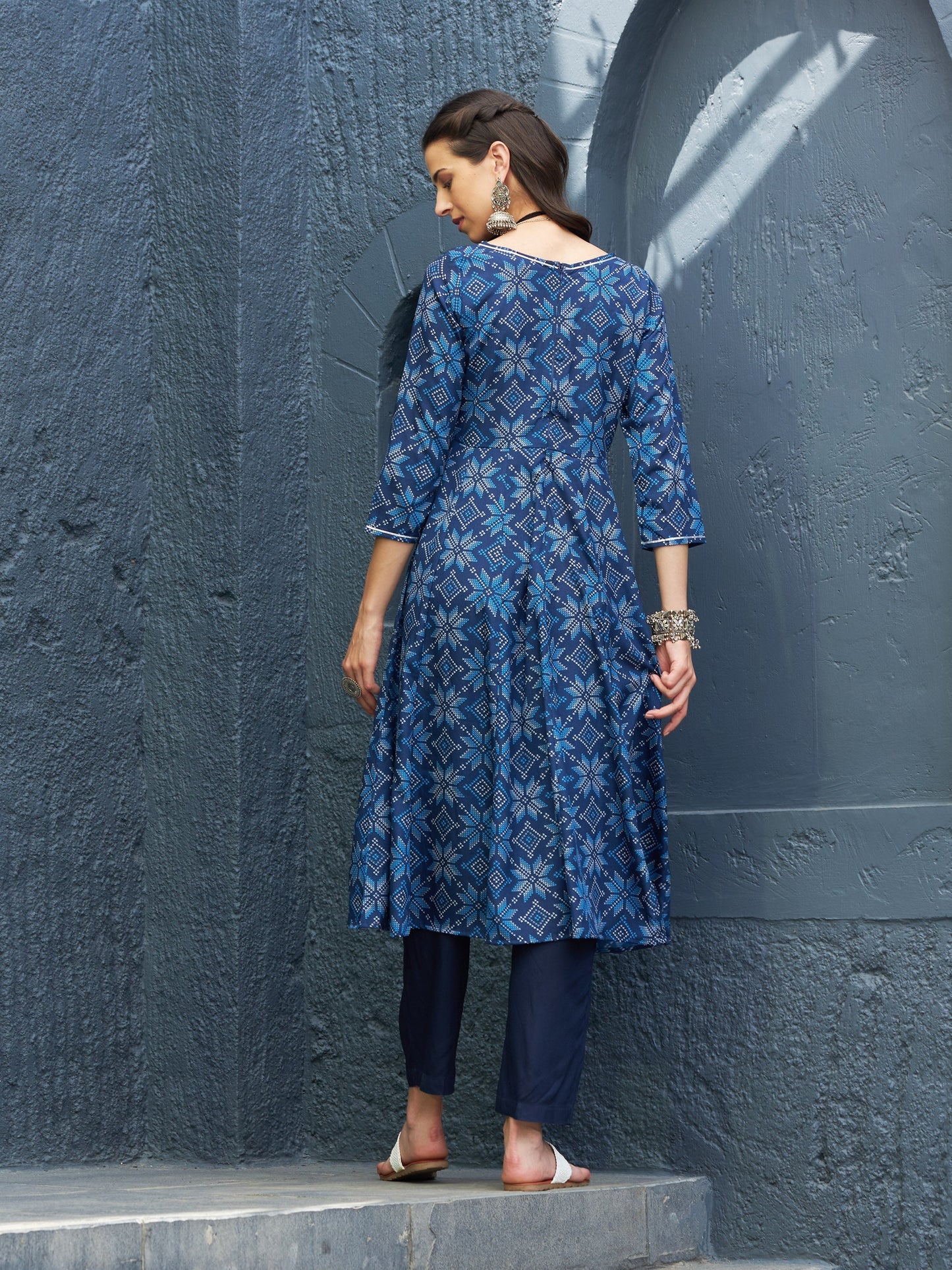 Women's Blue Floral Anarkali Kurta
