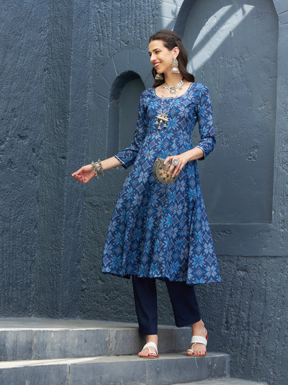 Women's Blue Floral Anarkali Kurta