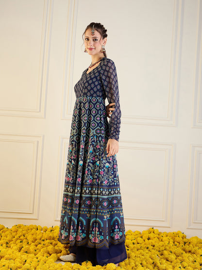 Women's Dark Blue Floral Kurta