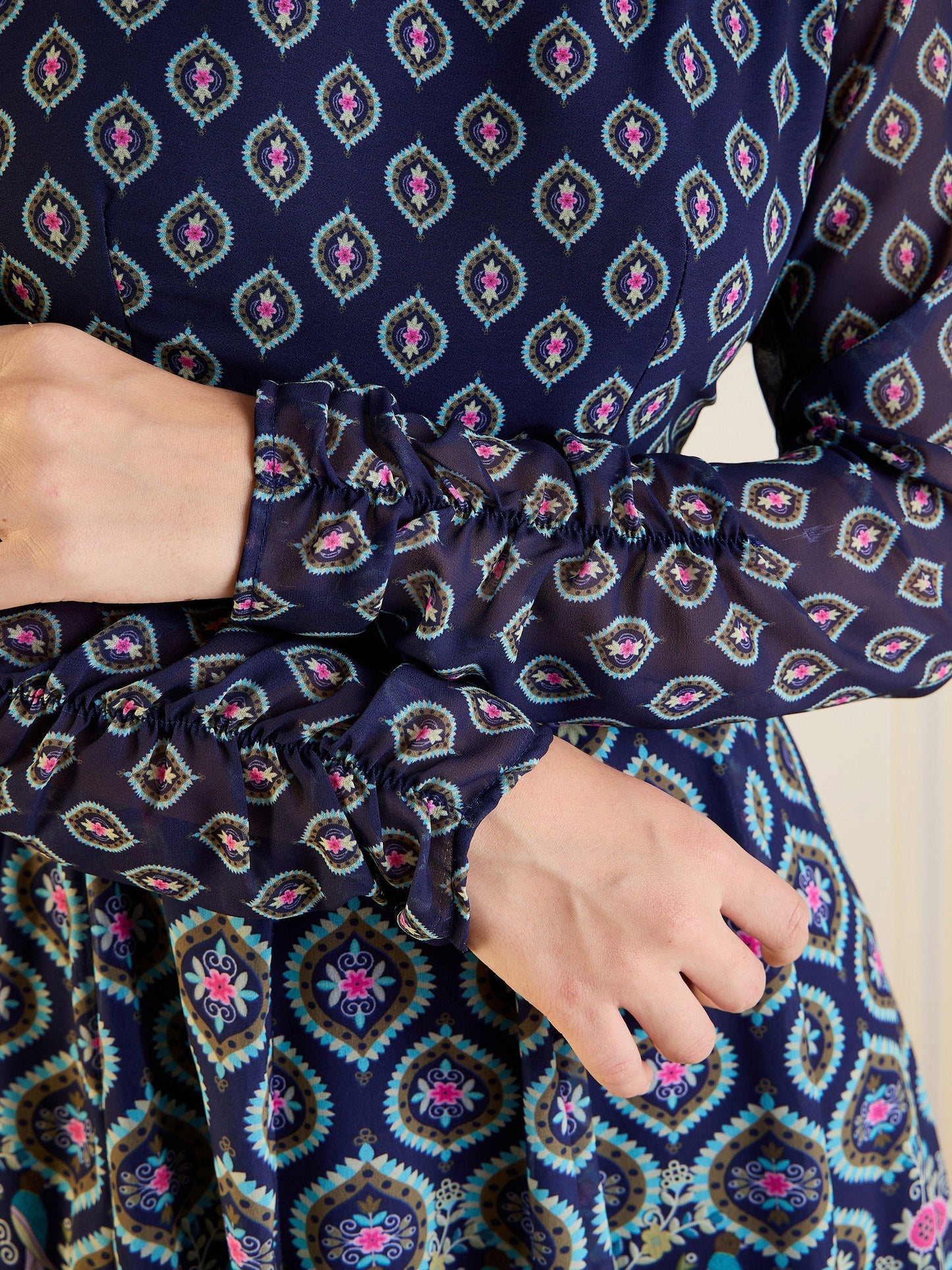 Women's Dark Blue Floral Kurta