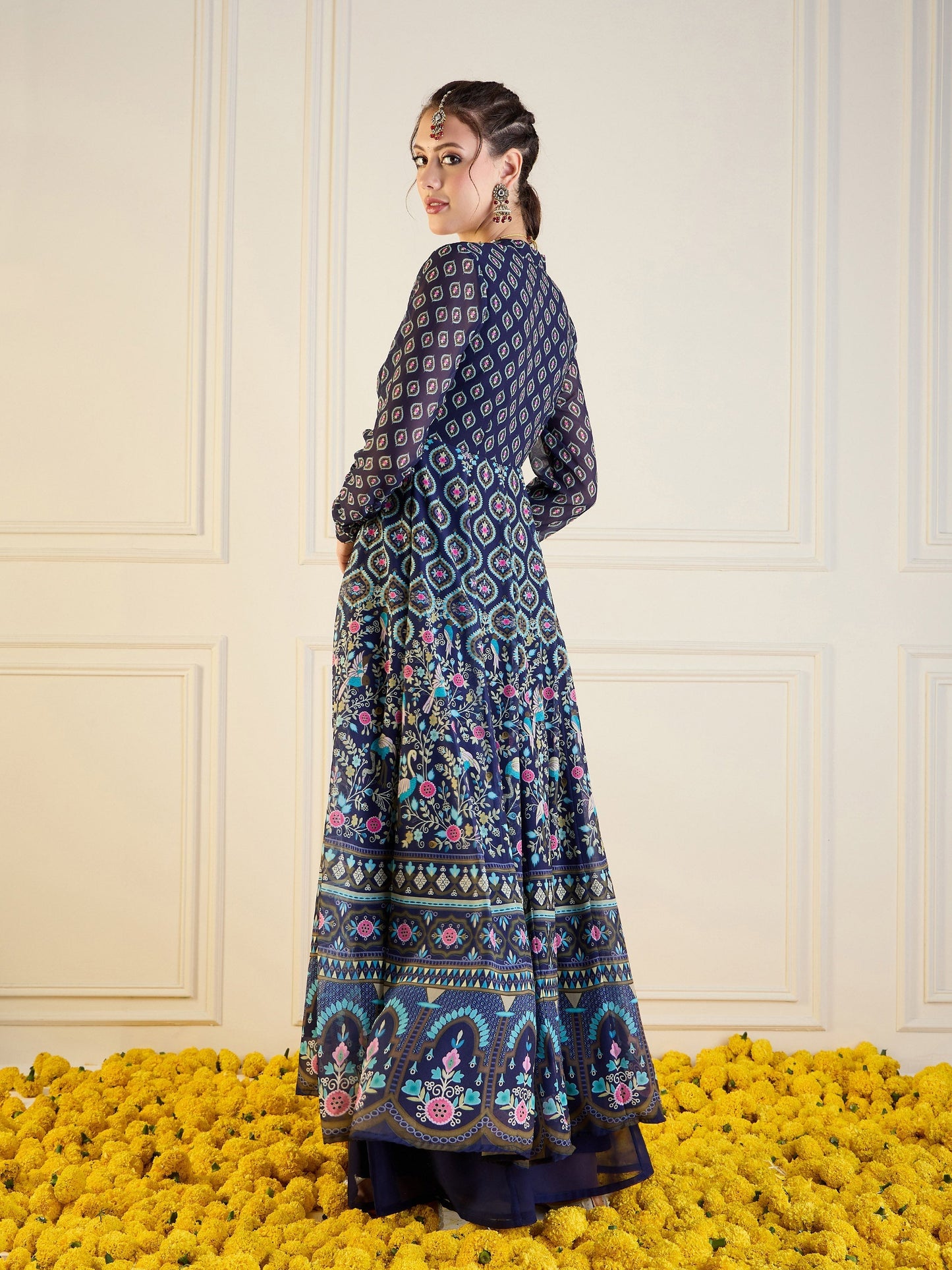 Women's Dark Blue Floral Kurta