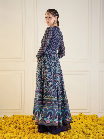 Women's Dark Blue Floral Kurta