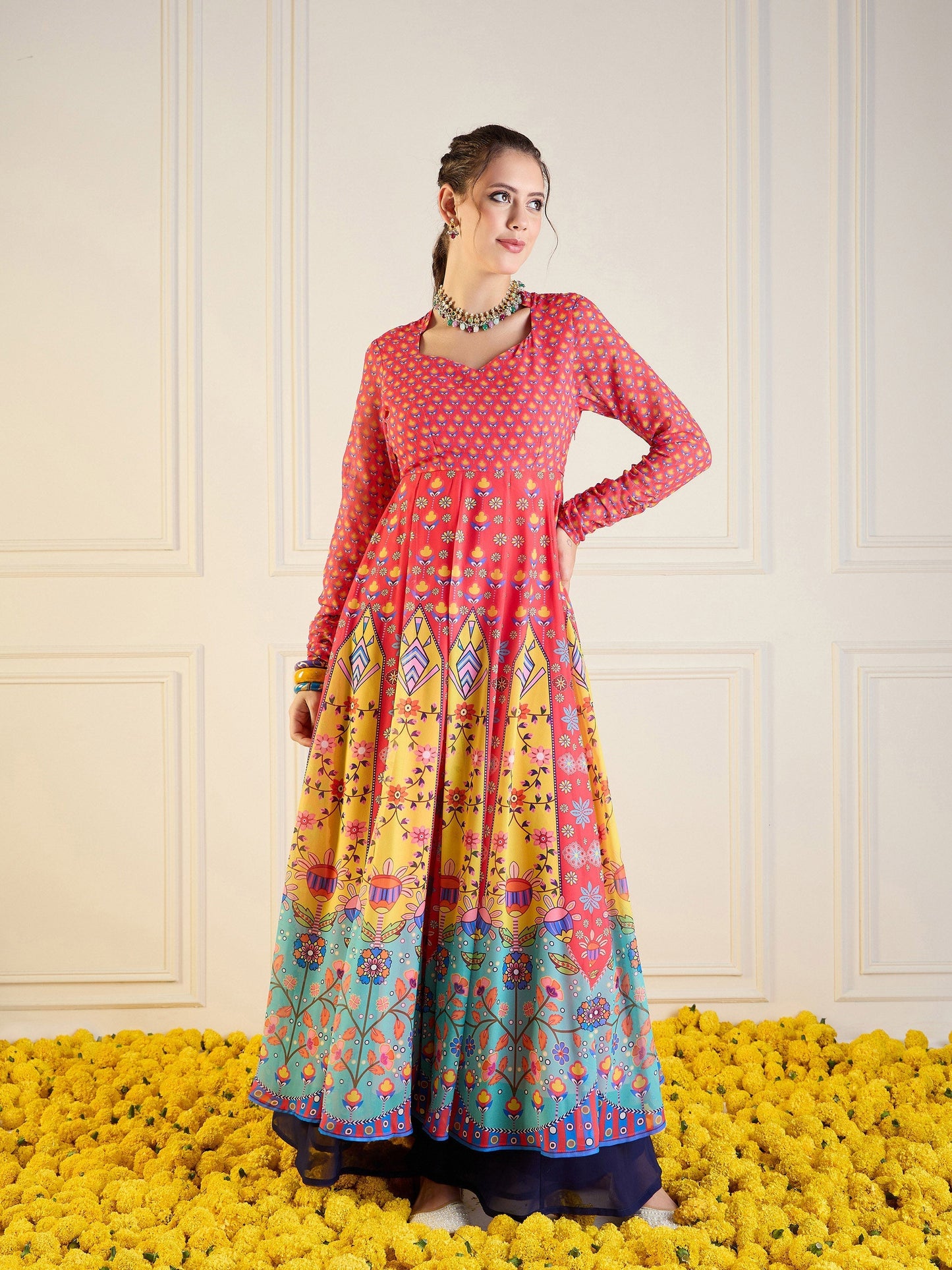 Women's Red Floral Kurta