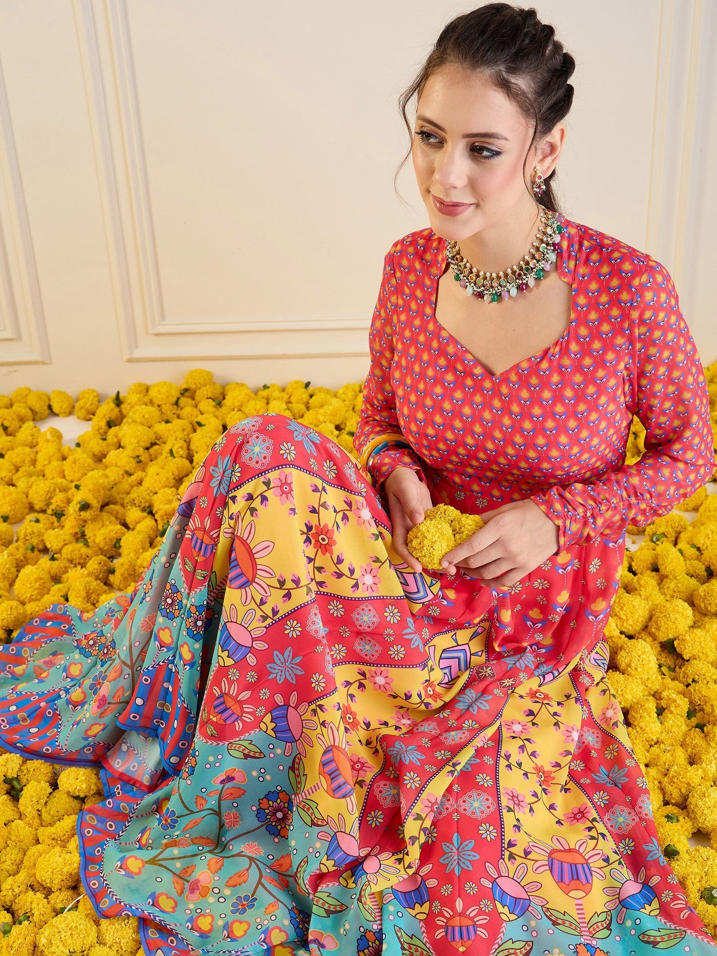 Women's Red Floral Kurta