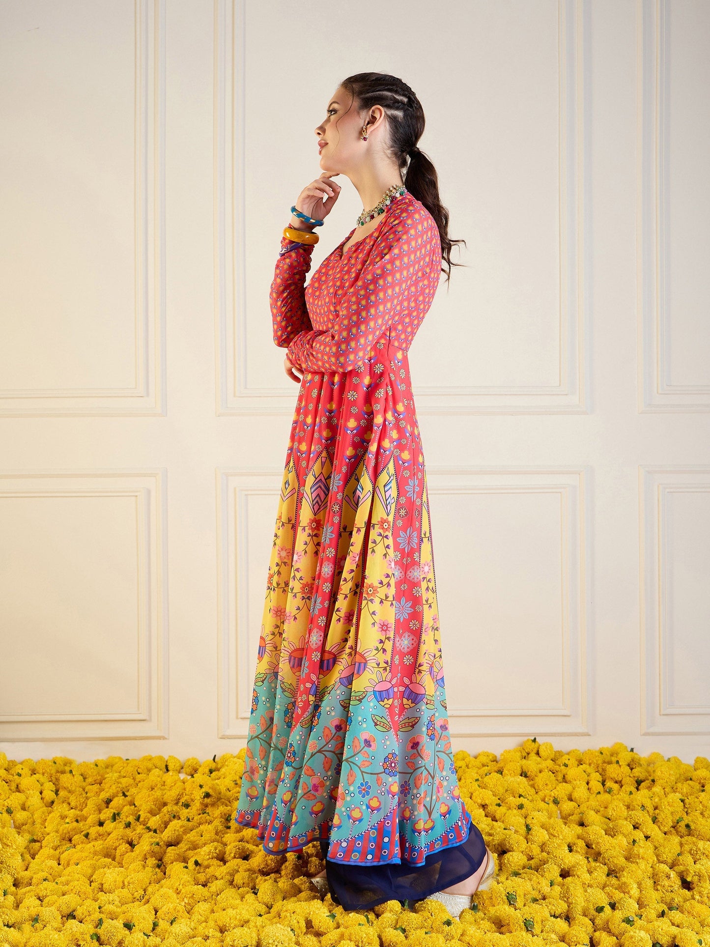 Women's Red Floral Kurta