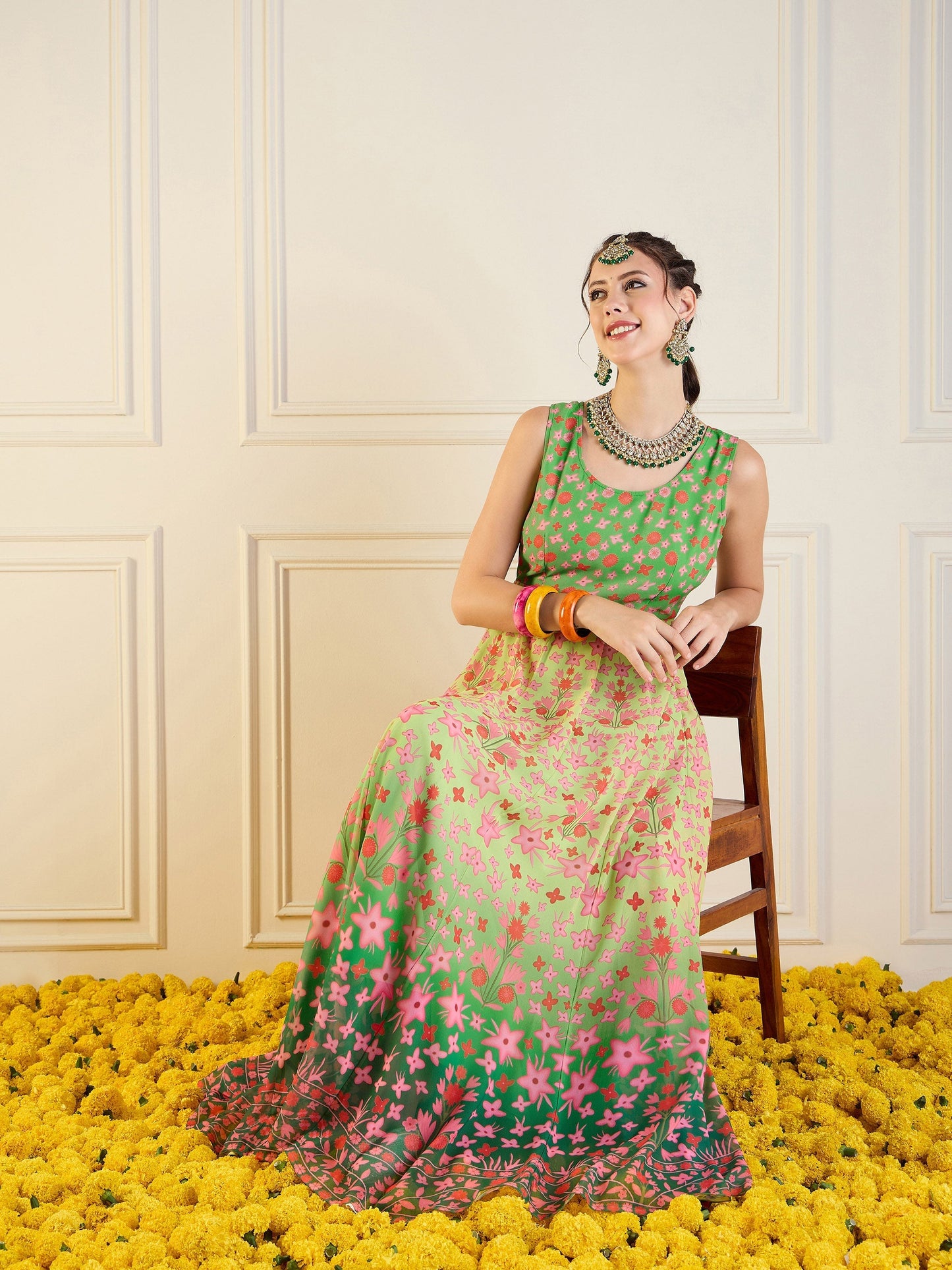 Women's Green Floral Kurta