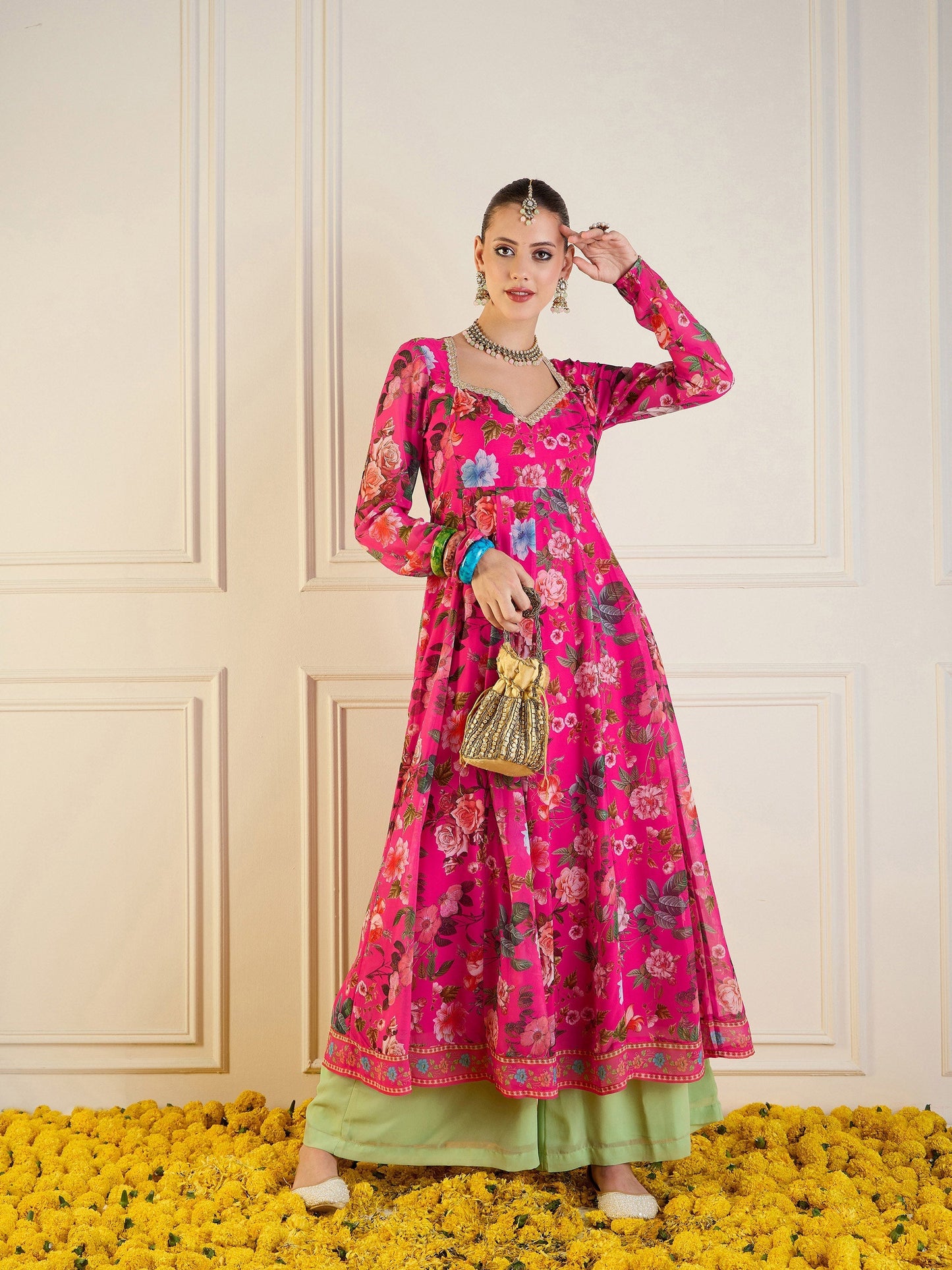 Women's Pink Floral Kurta