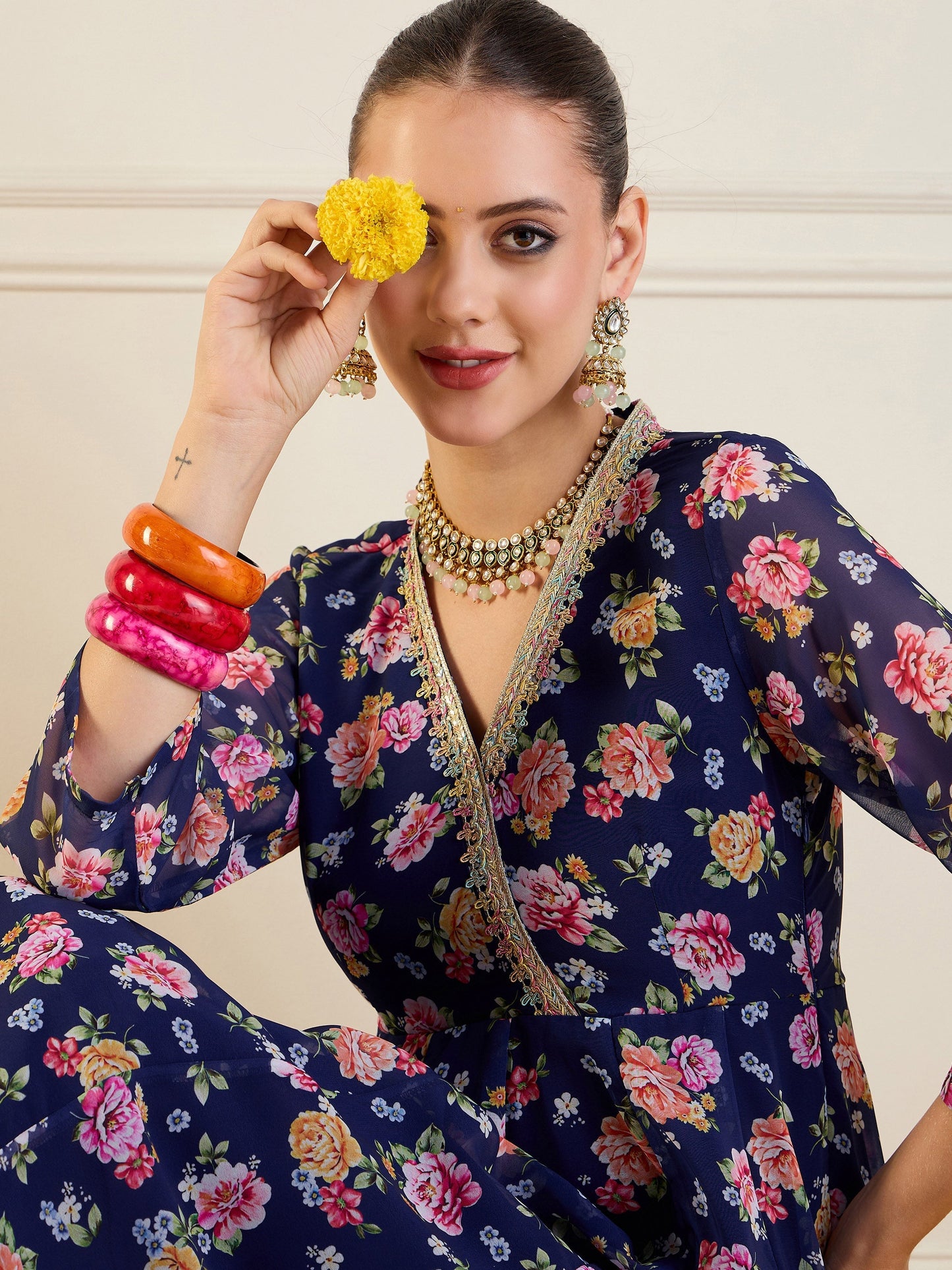 Women's Blue Floral Kurta