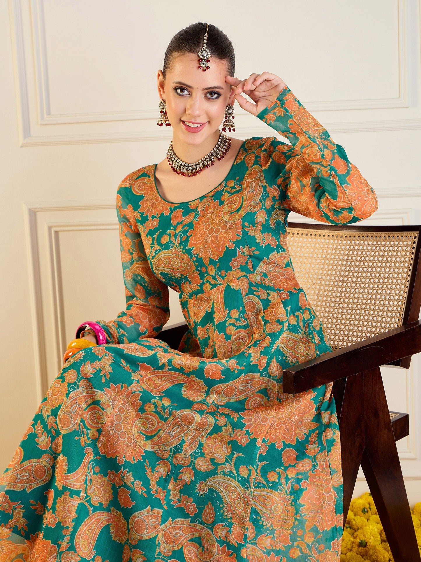 Women's Green Floral Kurta