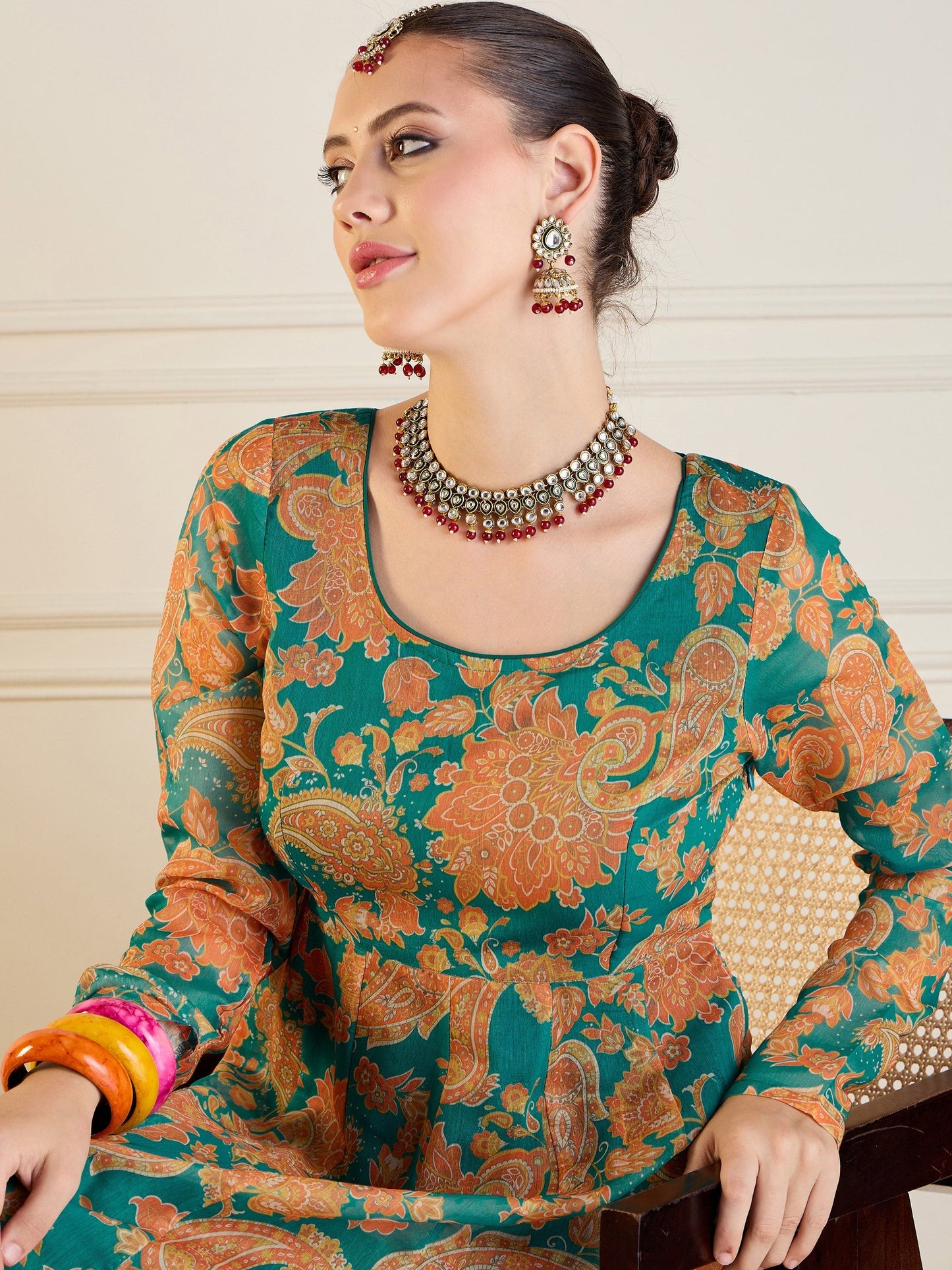 Women's Green Floral Kurta