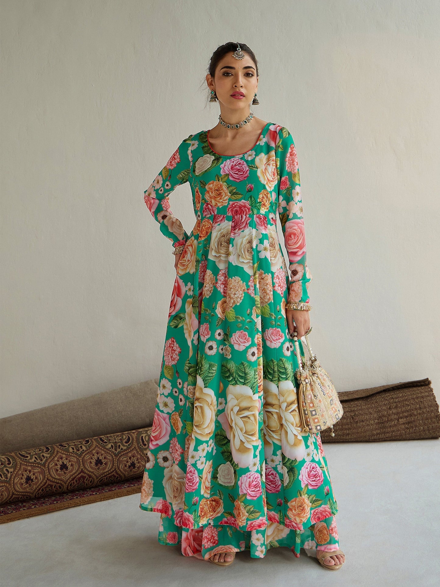 Women's Green Floral Kurta