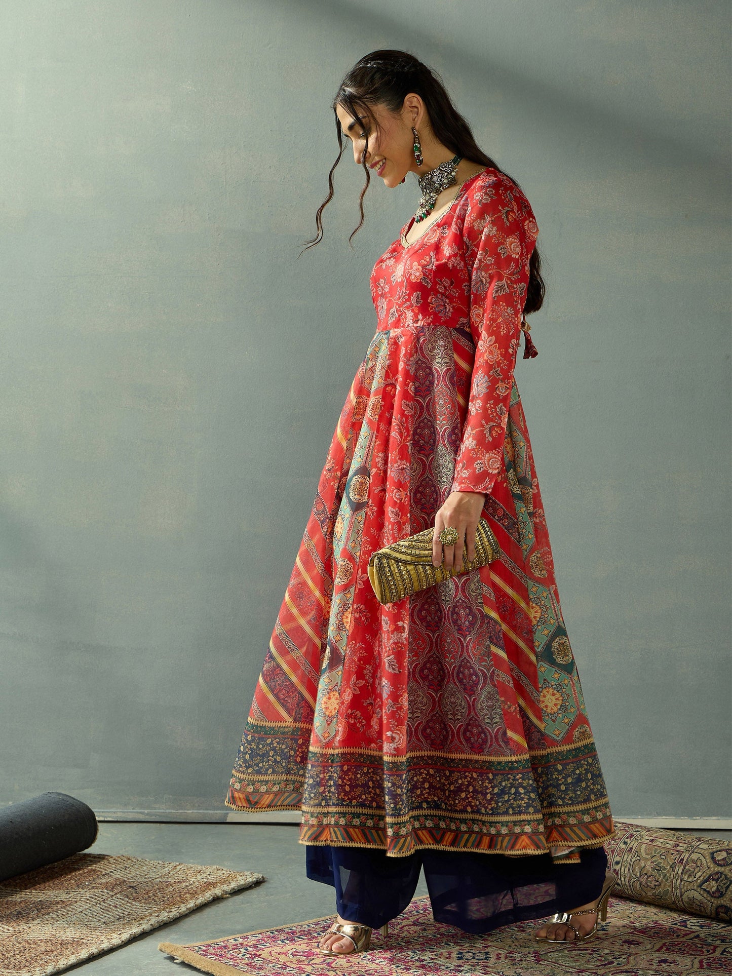 Women's Red Floral Kurta