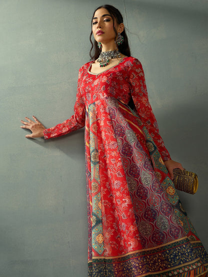 Women's Red Floral Kurta