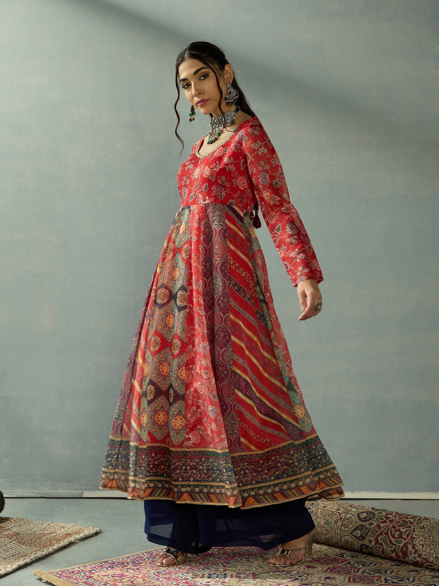 Women's Red Floral Kurta