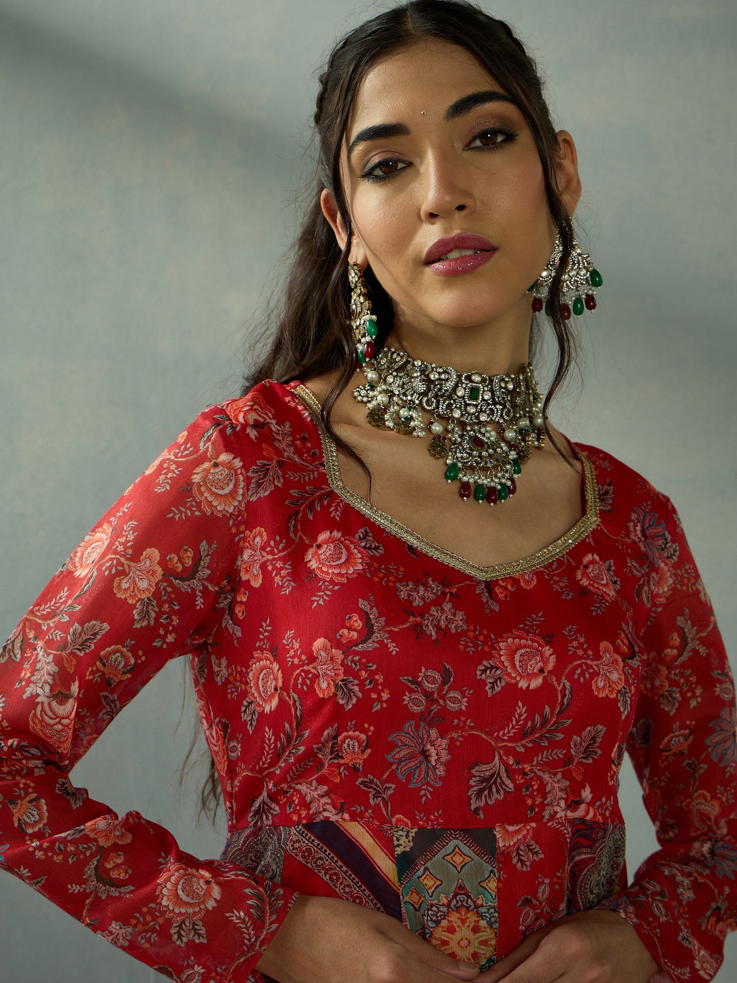 Women's Red Floral Kurta