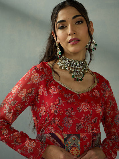 Women's Red Floral Kurta