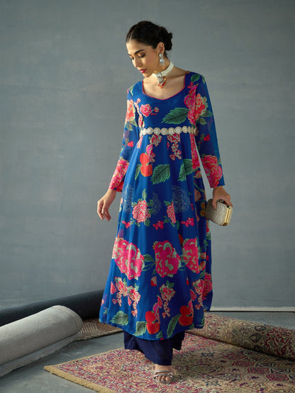 Women's Navy Blue Floral Kurta