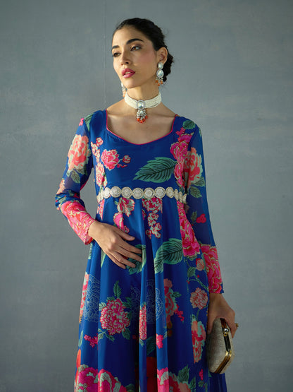 Women's Navy Blue Floral Kurta