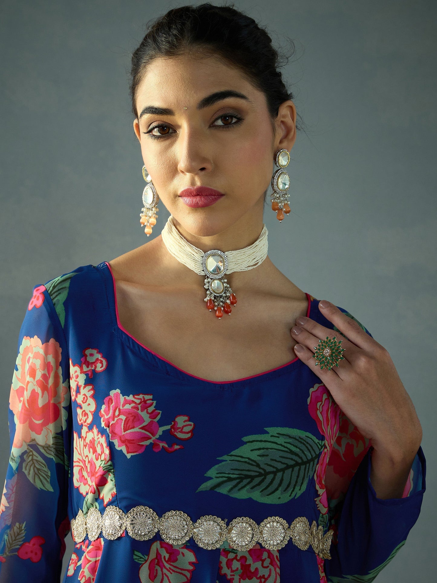 Women's Navy Blue Floral Kurta