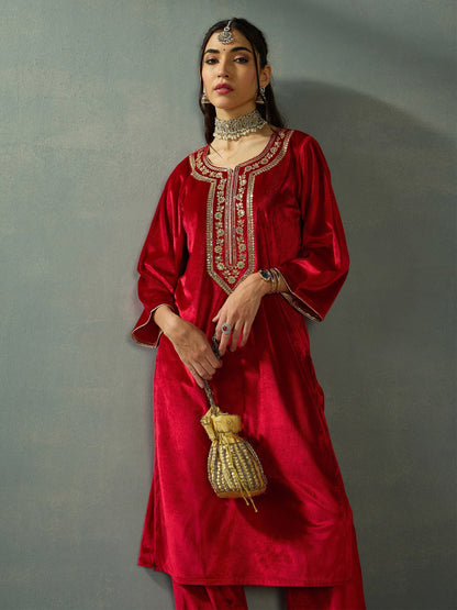 Women's Red Embroidered Kurta