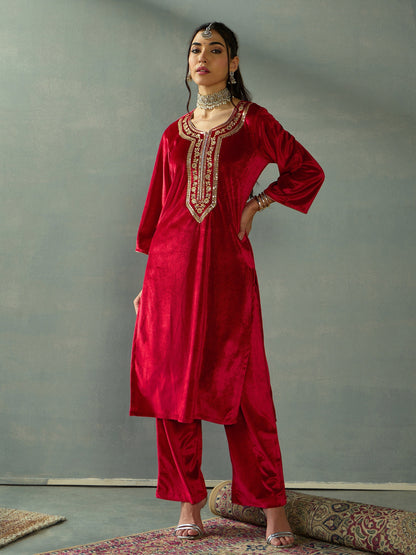Women's Red Embroidered Kurta