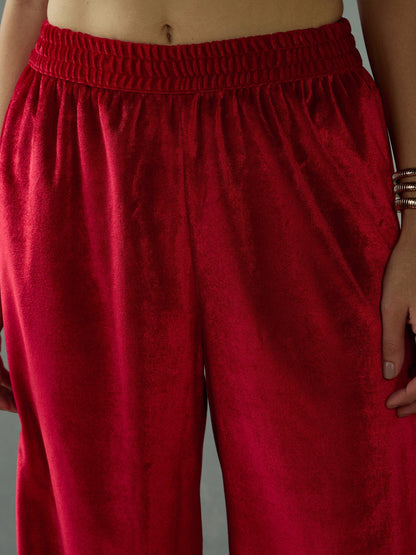 Women's Red Embroidered Kurta Set
