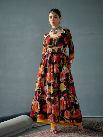 Women's Black Floral Kurta