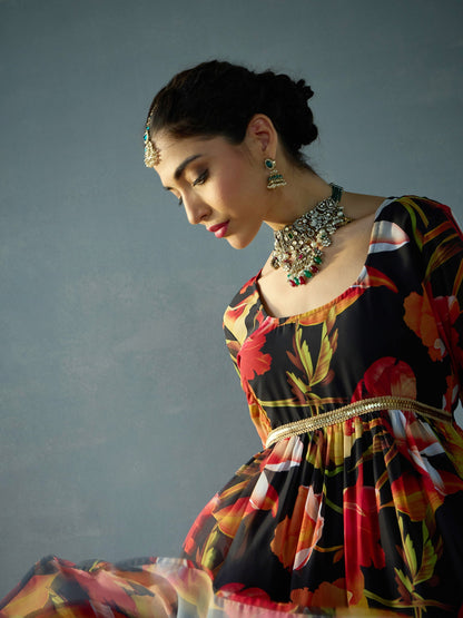 Women's Black Floral Kurta