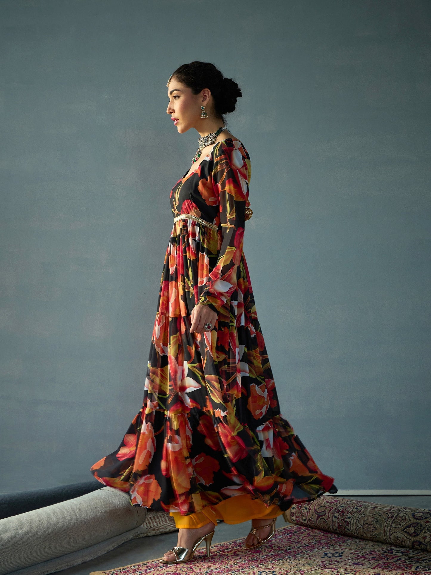 Women's Black Floral Kurta