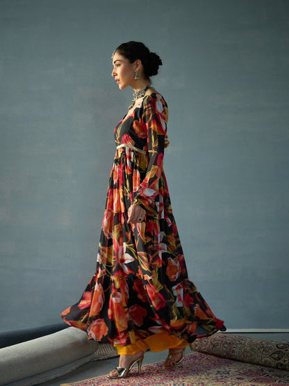 Women's Black Floral Kurta