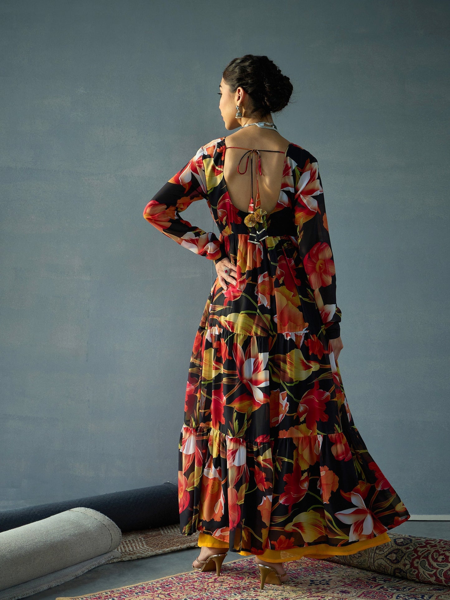 Women's Black Floral Kurta
