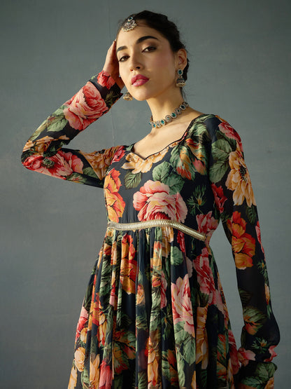 Women's Black Floral Kurta
