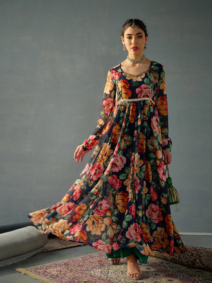 Women's Black Floral Kurta