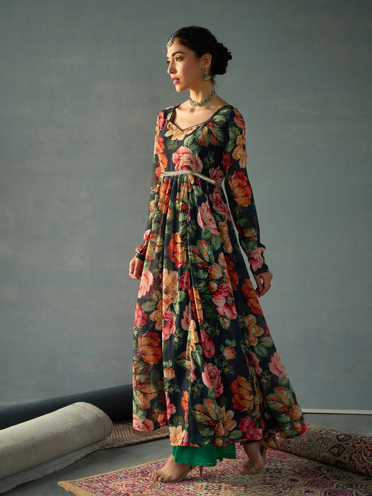 Women's Black Floral Kurta