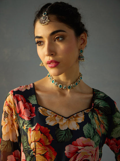 Women's Black Floral Kurta