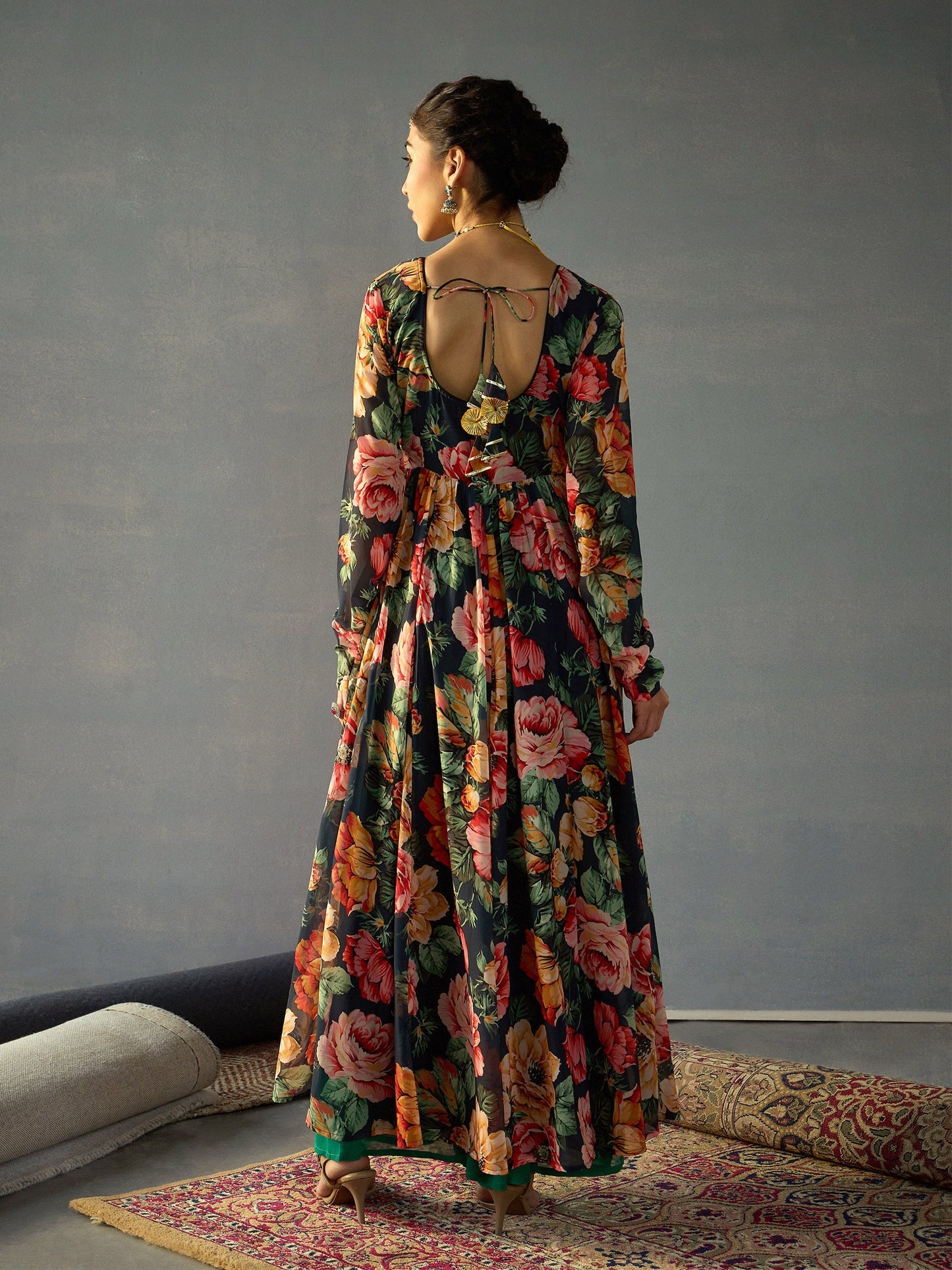 Women's Black Floral Kurta