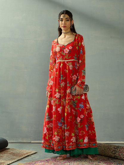 Women's Red Floral Kurta