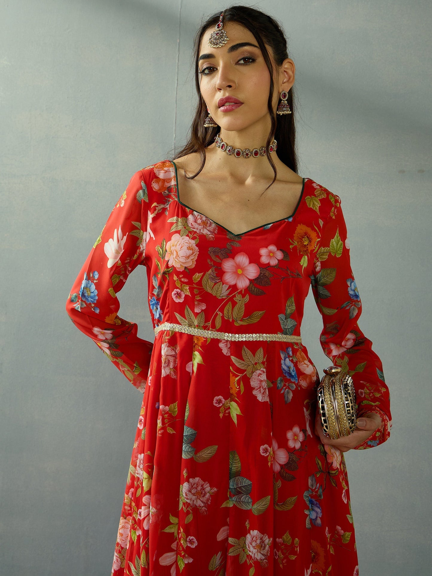 Women's Red Floral Kurta