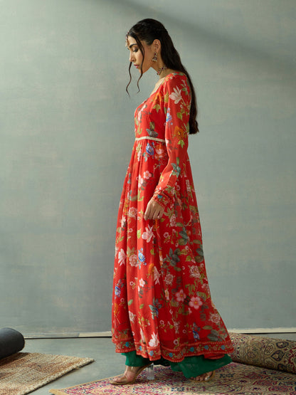 Women's Red Floral Kurta