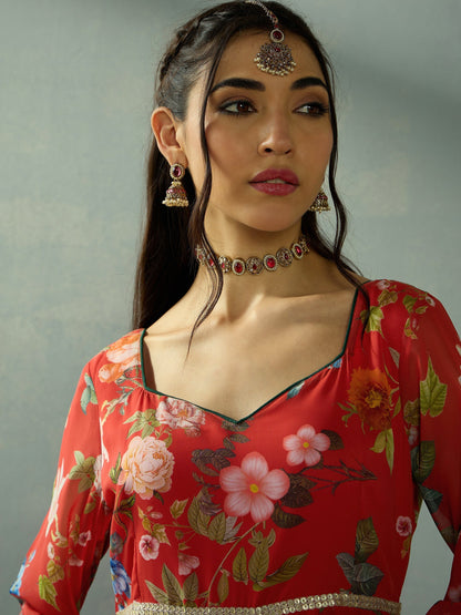 Women's Red Floral Kurta