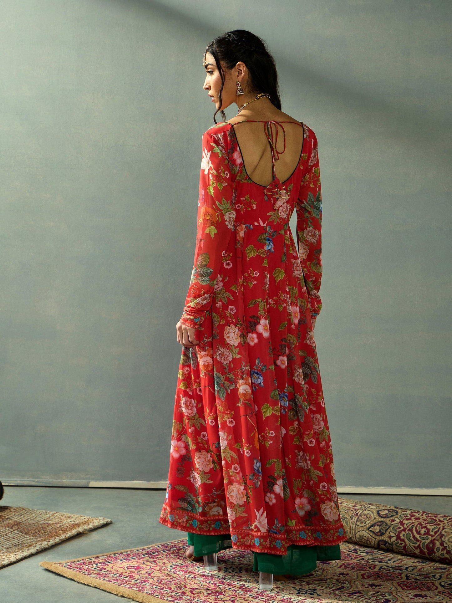 Women's Red Floral Kurta