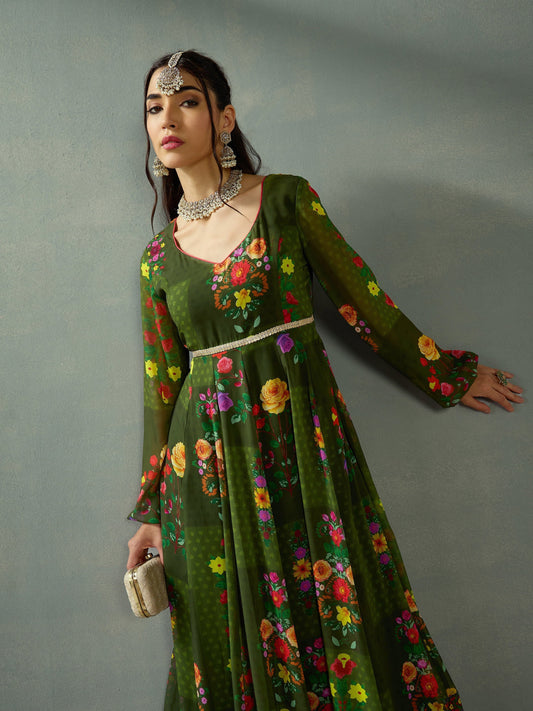 Women's Green Floral Kurta