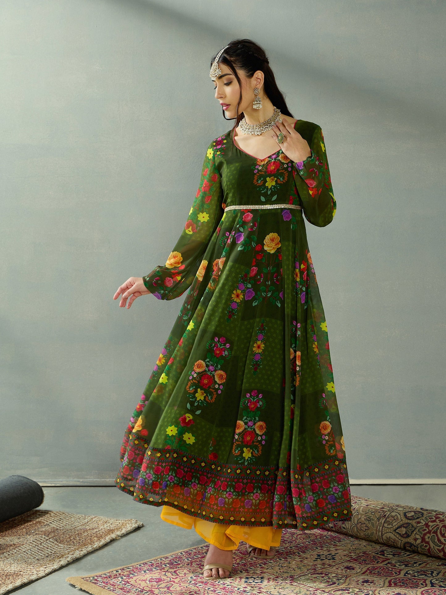 Women's Green Floral Kurta