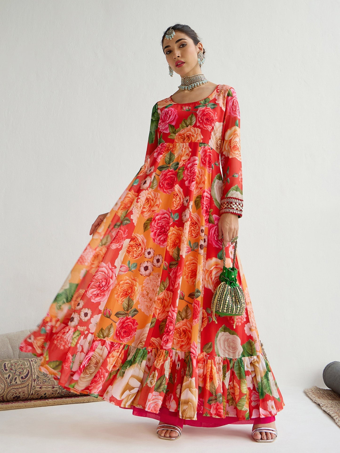 Women's Red Floral Kurta