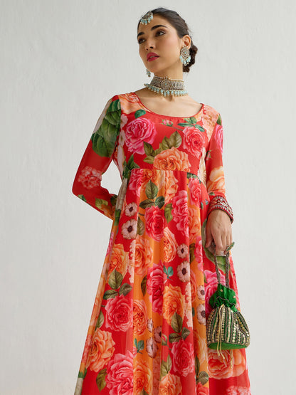 Women's Red Floral Kurta