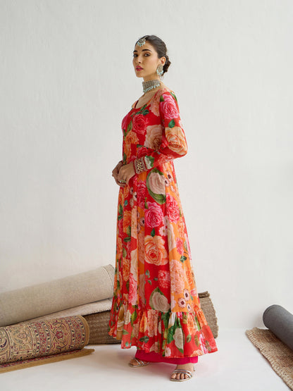 Women's Red Floral Kurta