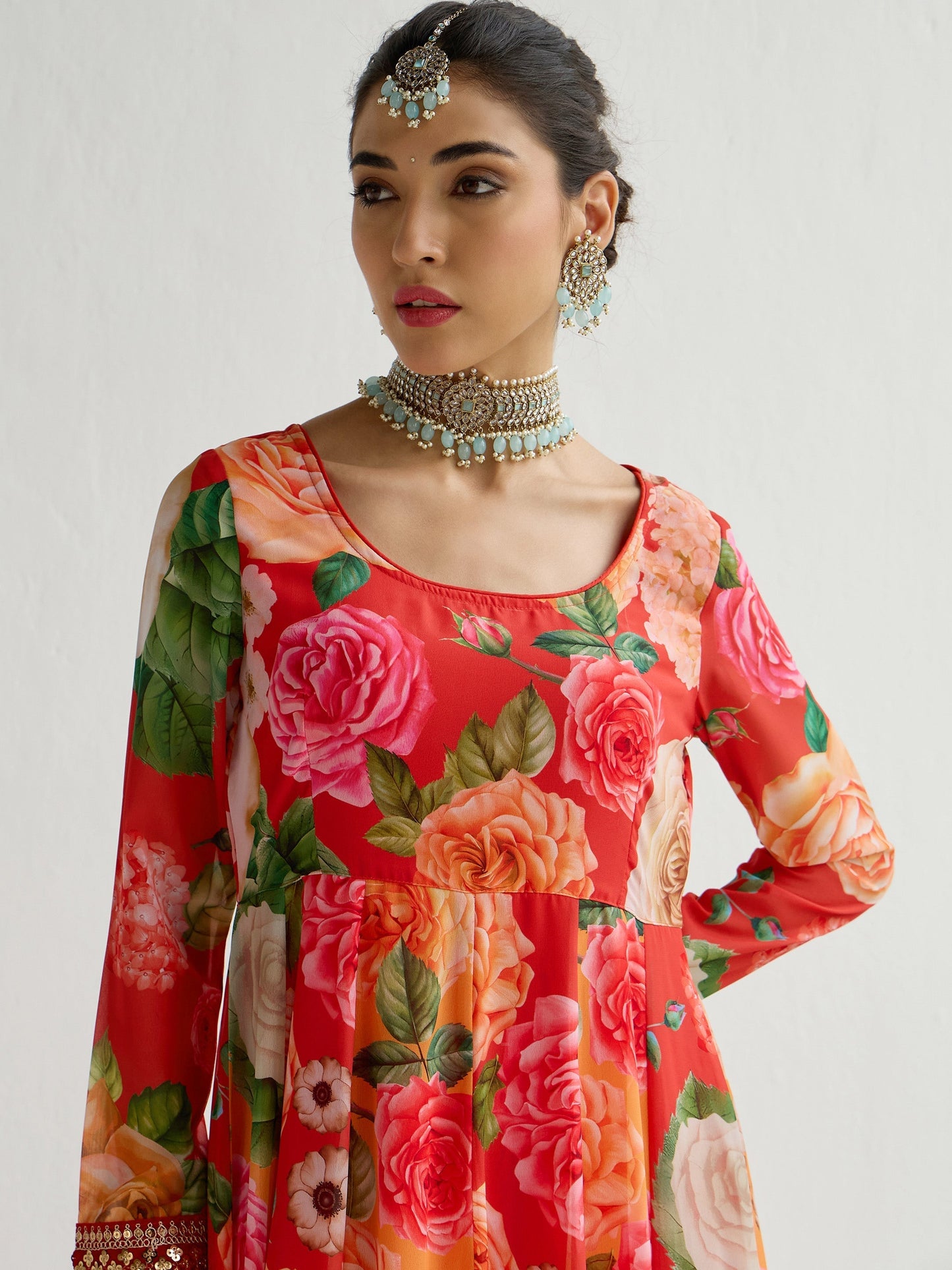 Women's Red Floral Kurta