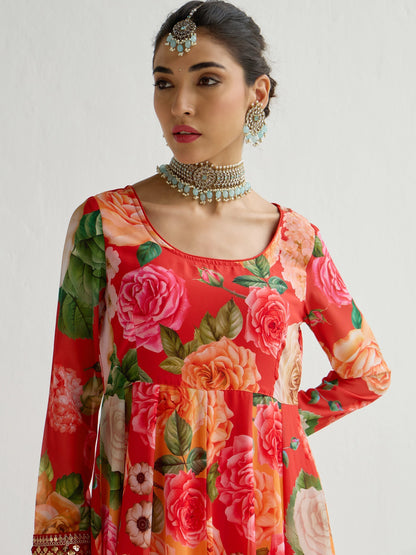 Women's Red Floral Kurta