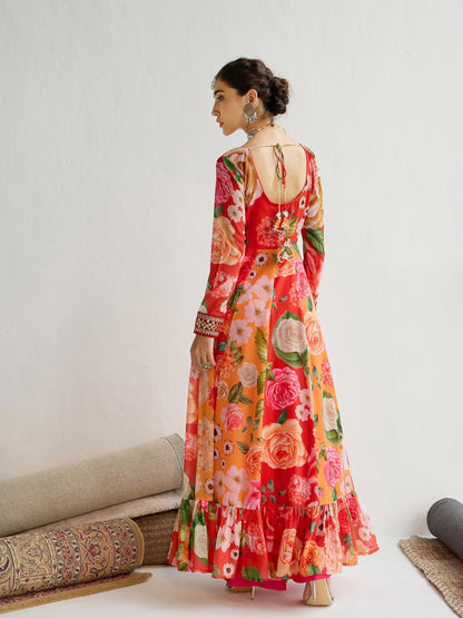 Women's Red Floral Kurta