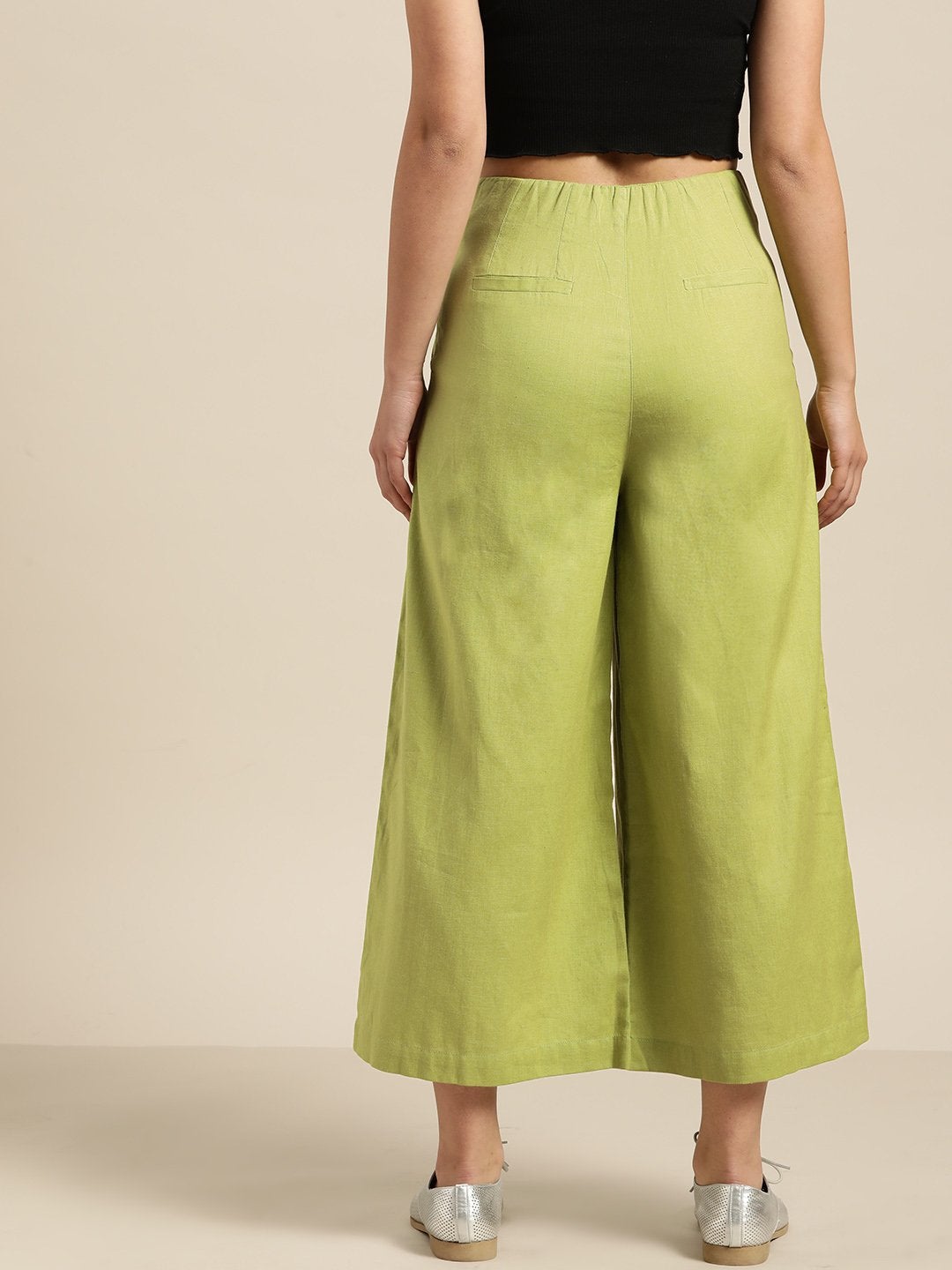 Women's Green Waist Button Culottes